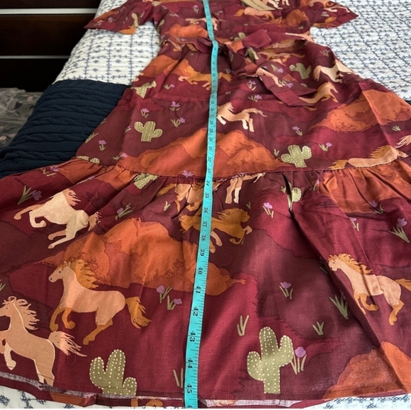 🏷️MODCLOTH PRINCESS HIGHWAY Equestrian Puff Sleeve Linen Cotton Midi Dress Sz 8 - Picture 12 of 13